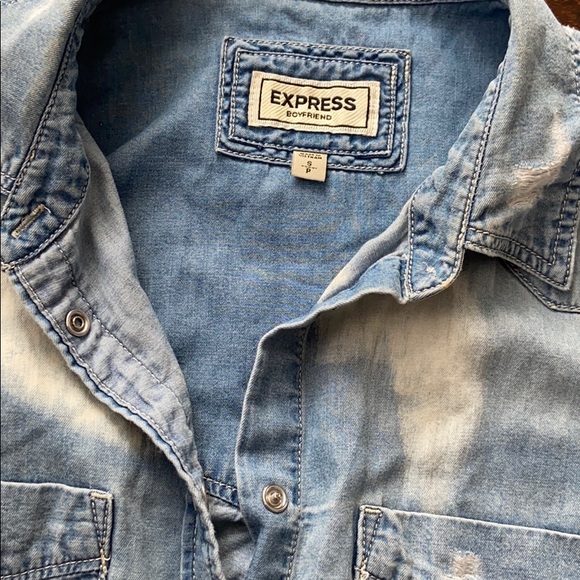 Express Distressed Button Front BF Shirt - Picture 6 of 8